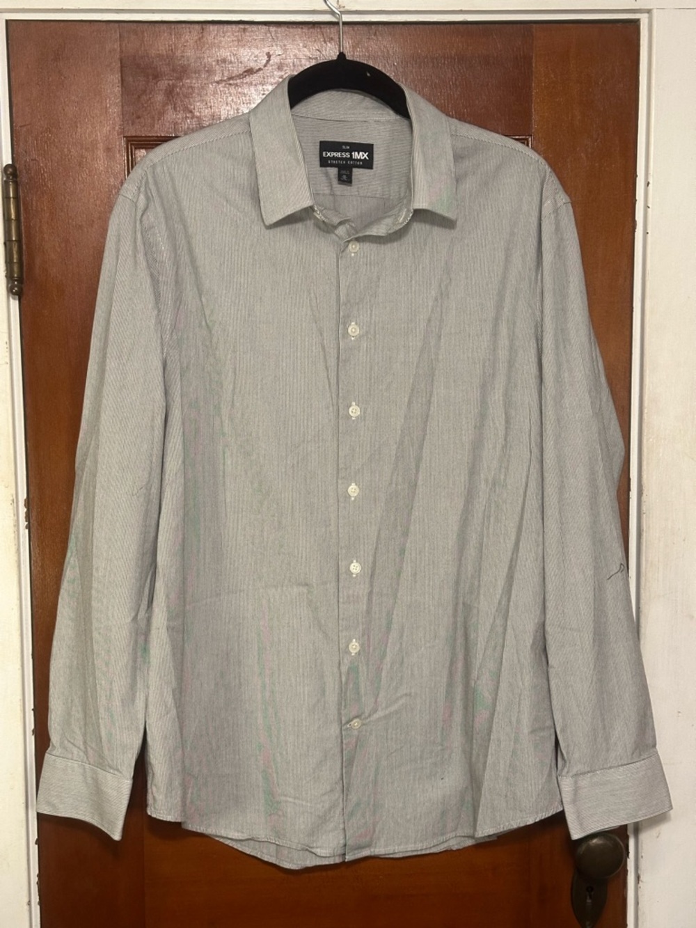 Express Men’s Light Gray Pinstripe Dress Shirt
